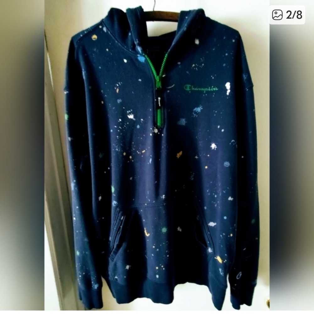 Champion Navy Blue Paint Splatter Hoodie